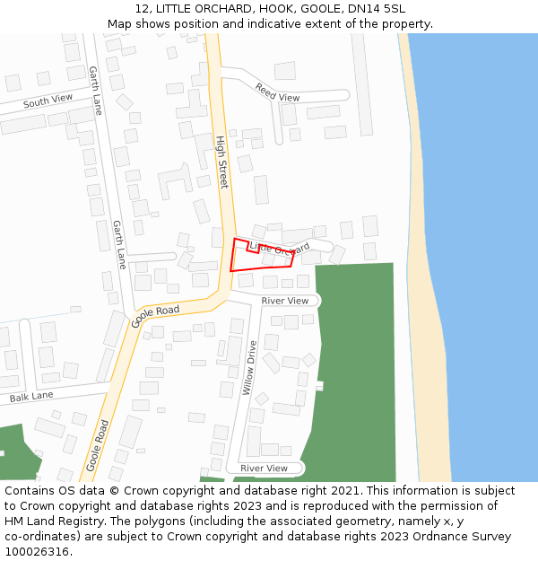 12, LITTLE ORCHARD, HOOK, GOOLE, DN14 5SL: Location map and indicative extent of plot