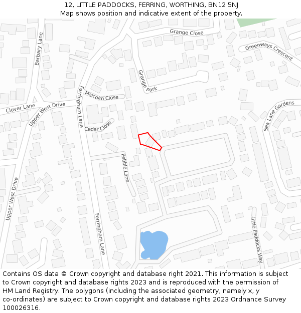 12, LITTLE PADDOCKS, FERRING, WORTHING, BN12 5NJ: Location map and indicative extent of plot