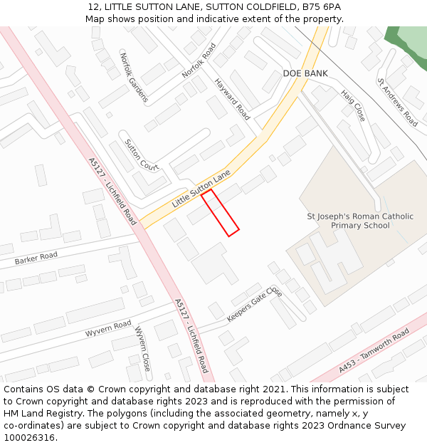 12, LITTLE SUTTON LANE, SUTTON COLDFIELD, B75 6PA: Location map and indicative extent of plot