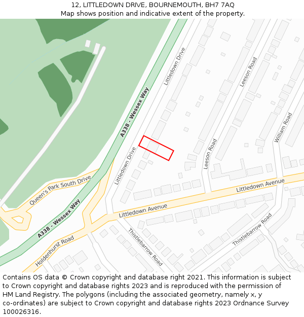 12, LITTLEDOWN DRIVE, BOURNEMOUTH, BH7 7AQ: Location map and indicative extent of plot