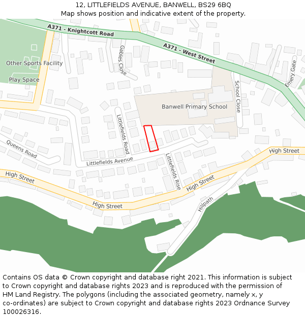 12, LITTLEFIELDS AVENUE, BANWELL, BS29 6BQ: Location map and indicative extent of plot