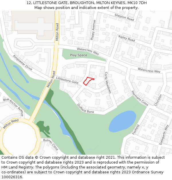 12, LITTLESTONE GATE, BROUGHTON, MILTON KEYNES, MK10 7DH: Location map and indicative extent of plot