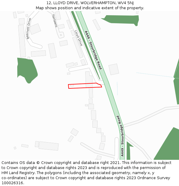 12, LLOYD DRIVE, WOLVERHAMPTON, WV4 5NJ: Location map and indicative extent of plot