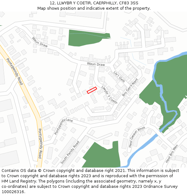 12, LLWYBR Y COETIR, CAERPHILLY, CF83 3SS: Location map and indicative extent of plot