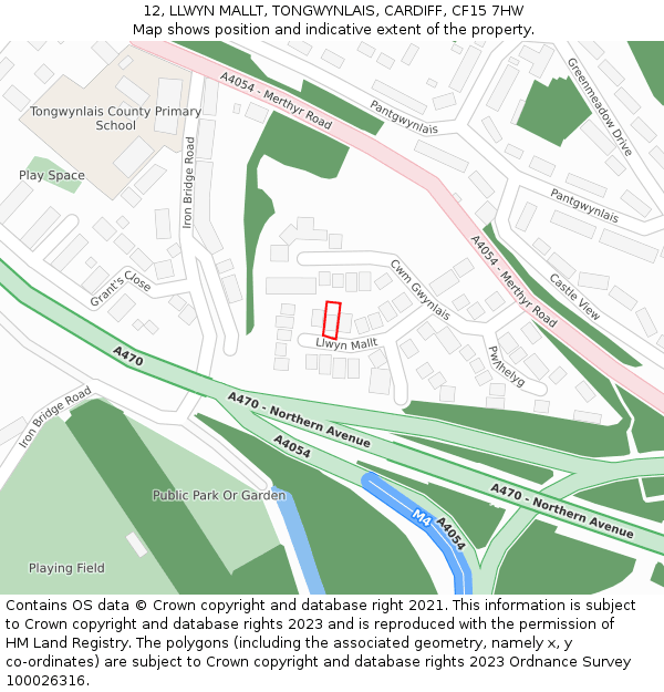 12, LLWYN MALLT, TONGWYNLAIS, CARDIFF, CF15 7HW: Location map and indicative extent of plot