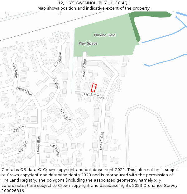 12, LLYS GWENNOL, RHYL, LL18 4QL: Location map and indicative extent of plot