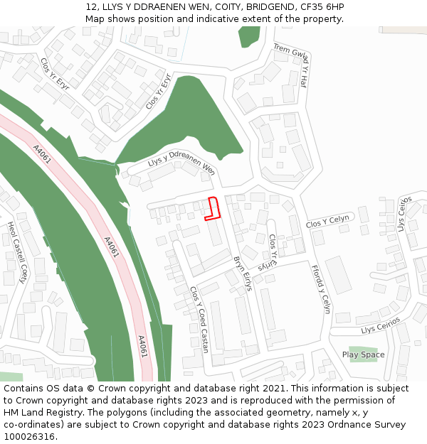 12, LLYS Y DDRAENEN WEN, COITY, BRIDGEND, CF35 6HP: Location map and indicative extent of plot