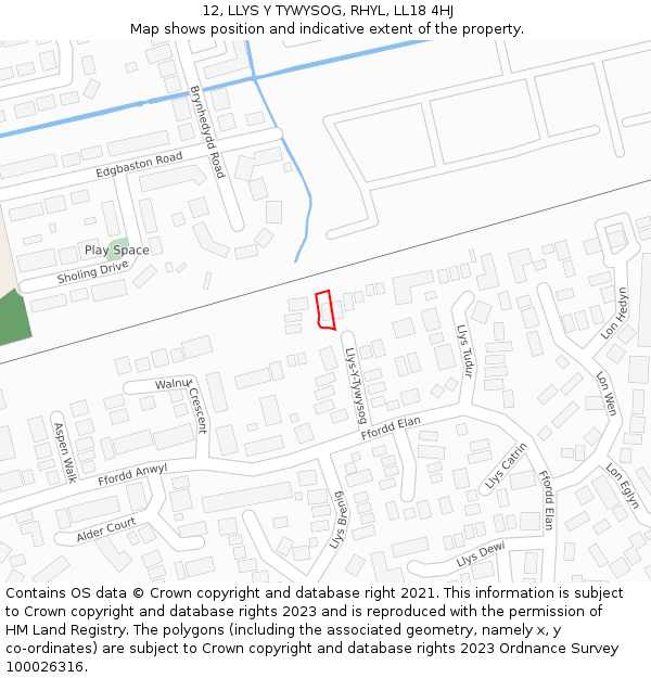 12, LLYS Y TYWYSOG, RHYL, LL18 4HJ: Location map and indicative extent of plot