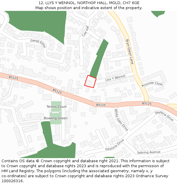 12, LLYS Y WENNOL, NORTHOP HALL, MOLD, CH7 6GE: Location map and indicative extent of plot