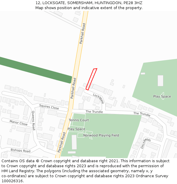 12, LOCKSGATE, SOMERSHAM, HUNTINGDON, PE28 3HZ: Location map and indicative extent of plot