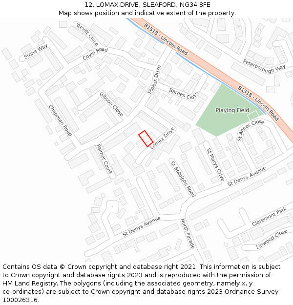 12, LOMAX DRIVE, SLEAFORD, NG34 8FE: Location map and indicative extent of plot