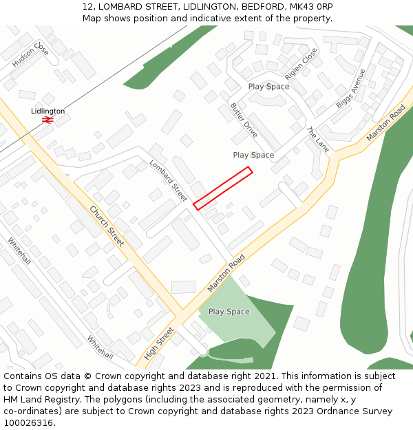 12, LOMBARD STREET, LIDLINGTON, BEDFORD, MK43 0RP: Location map and indicative extent of plot