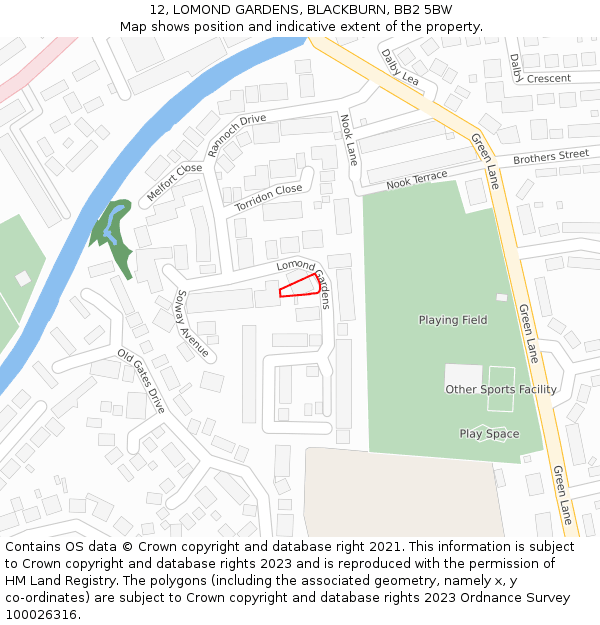 12, LOMOND GARDENS, BLACKBURN, BB2 5BW: Location map and indicative extent of plot