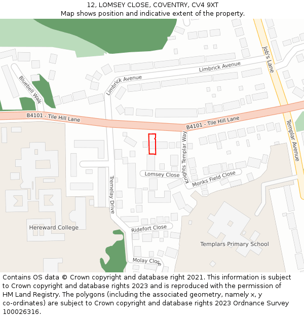 12, LOMSEY CLOSE, COVENTRY, CV4 9XT: Location map and indicative extent of plot