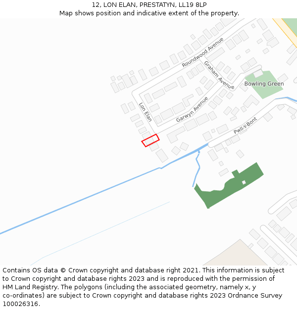 12, LON ELAN, PRESTATYN, LL19 8LP: Location map and indicative extent of plot