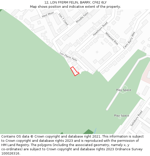 12, LON FFERM FELIN, BARRY, CF62 6LY: Location map and indicative extent of plot