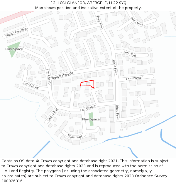 12, LON GLANFOR, ABERGELE, LL22 9YQ: Location map and indicative extent of plot