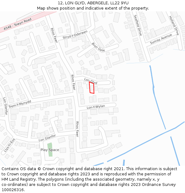 12, LON GLYD, ABERGELE, LL22 9YU: Location map and indicative extent of plot
