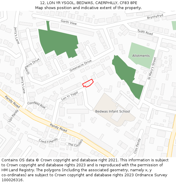 12, LON YR YSGOL, BEDWAS, CAERPHILLY, CF83 8PE: Location map and indicative extent of plot