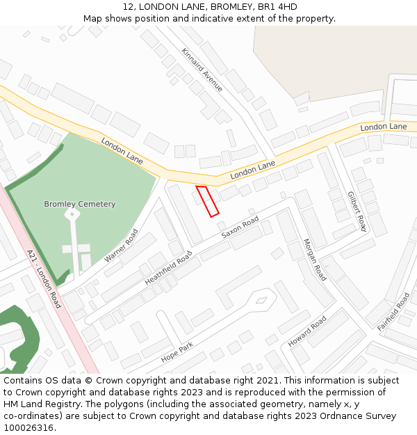 12, LONDON LANE, BROMLEY, BR1 4HD: Location map and indicative extent of plot