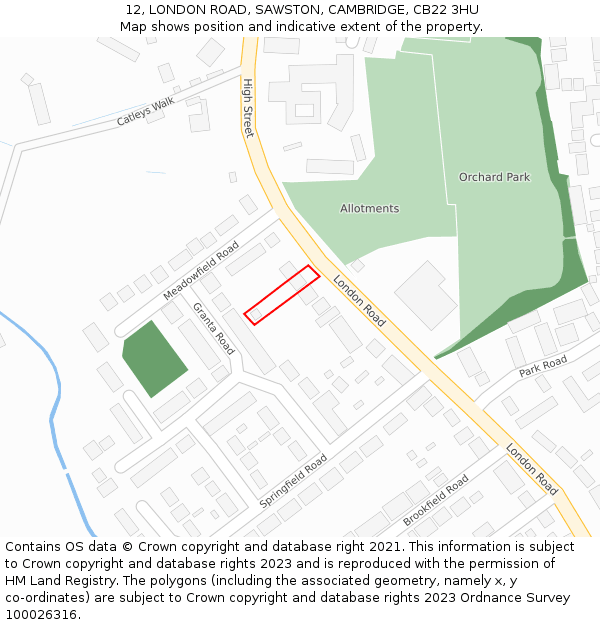 12, LONDON ROAD, SAWSTON, CAMBRIDGE, CB22 3HU: Location map and indicative extent of plot