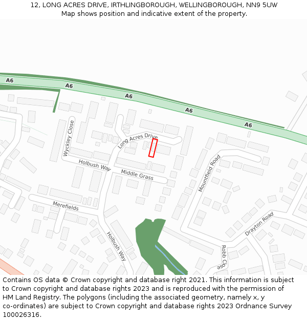 12, LONG ACRES DRIVE, IRTHLINGBOROUGH, WELLINGBOROUGH, NN9 5UW: Location map and indicative extent of plot