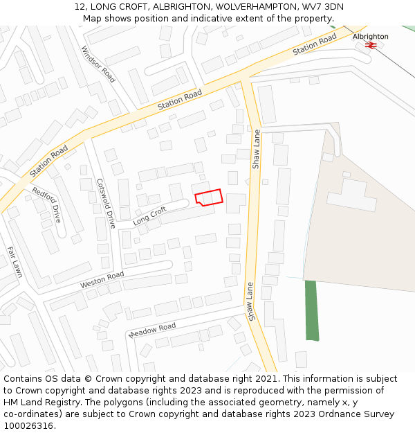 12, LONG CROFT, ALBRIGHTON, WOLVERHAMPTON, WV7 3DN: Location map and indicative extent of plot