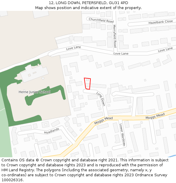 12, LONG DOWN, PETERSFIELD, GU31 4PD: Location map and indicative extent of plot