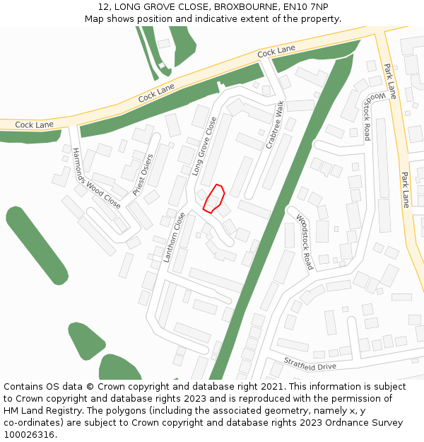 12, LONG GROVE CLOSE, BROXBOURNE, EN10 7NP: Location map and indicative extent of plot