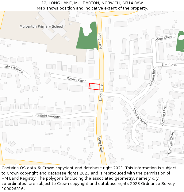 12, LONG LANE, MULBARTON, NORWICH, NR14 8AW: Location map and indicative extent of plot