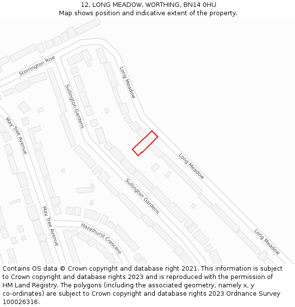 12, LONG MEADOW, WORTHING, BN14 0HU: Location map and indicative extent of plot