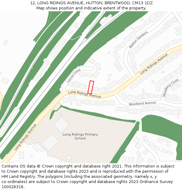 12, LONG RIDINGS AVENUE, HUTTON, BRENTWOOD, CM13 1DZ: Location map and indicative extent of plot