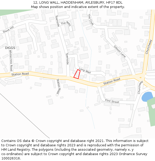 12, LONG WALL, HADDENHAM, AYLESBURY, HP17 8DL: Location map and indicative extent of plot