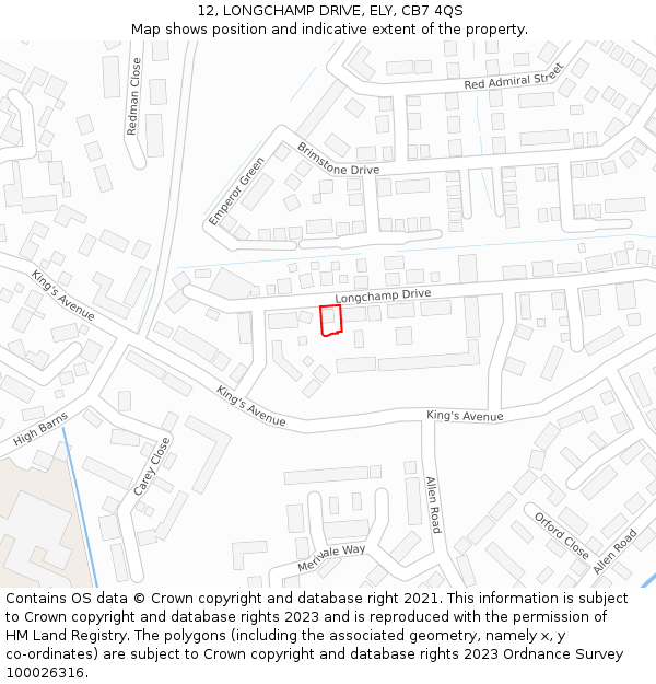 12, LONGCHAMP DRIVE, ELY, CB7 4QS: Location map and indicative extent of plot