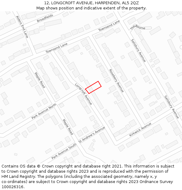 12, LONGCROFT AVENUE, HARPENDEN, AL5 2QZ: Location map and indicative extent of plot