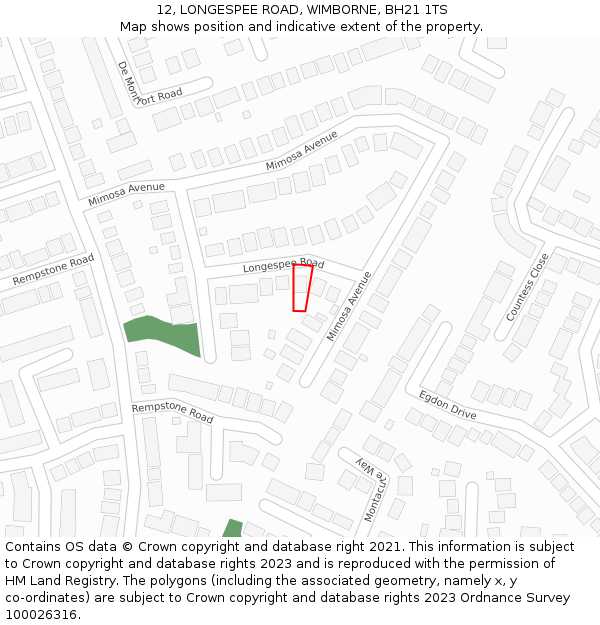 12, LONGESPEE ROAD, WIMBORNE, BH21 1TS: Location map and indicative extent of plot