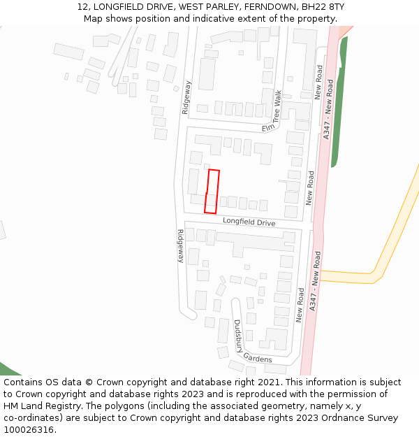12, LONGFIELD DRIVE, WEST PARLEY, FERNDOWN, BH22 8TY: Location map and indicative extent of plot