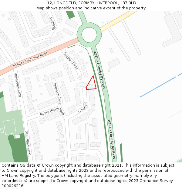12, LONGFIELD, FORMBY, LIVERPOOL, L37 3LD: Location map and indicative extent of plot