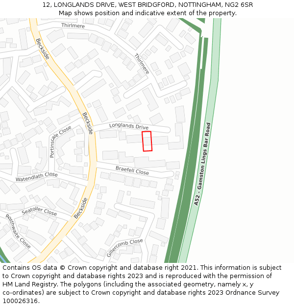 12, LONGLANDS DRIVE, WEST BRIDGFORD, NOTTINGHAM, NG2 6SR: Location map and indicative extent of plot