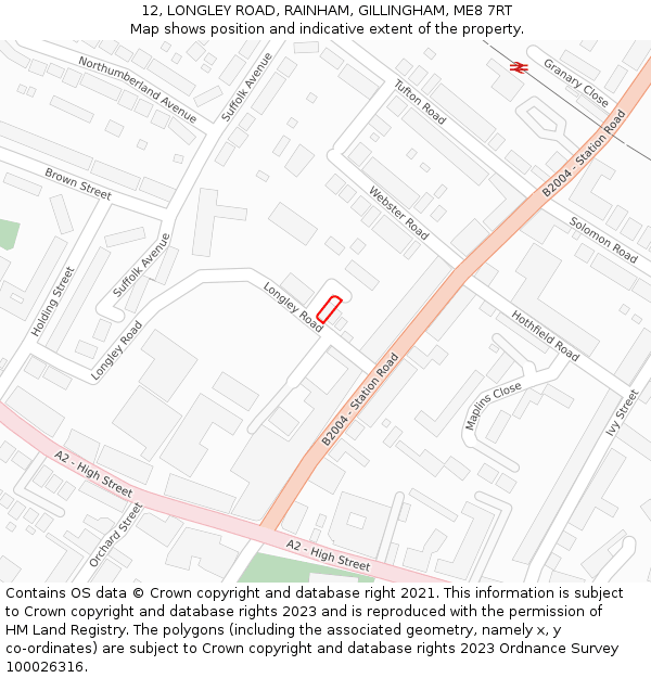 12, LONGLEY ROAD, RAINHAM, GILLINGHAM, ME8 7RT: Location map and indicative extent of plot