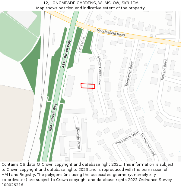12, LONGMEADE GARDENS, WILMSLOW, SK9 1DA: Location map and indicative extent of plot