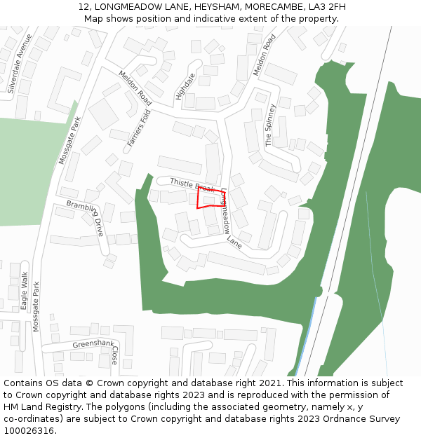 12, LONGMEADOW LANE, HEYSHAM, MORECAMBE, LA3 2FH: Location map and indicative extent of plot
