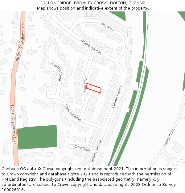 12, LONGRIDGE, BROMLEY CROSS, BOLTON, BL7 9NP: Location map and indicative extent of plot