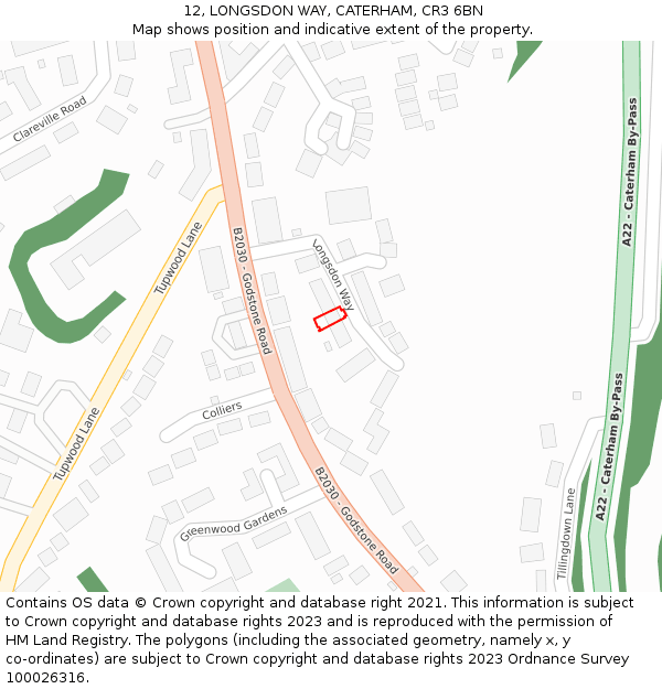 12, LONGSDON WAY, CATERHAM, CR3 6BN: Location map and indicative extent of plot