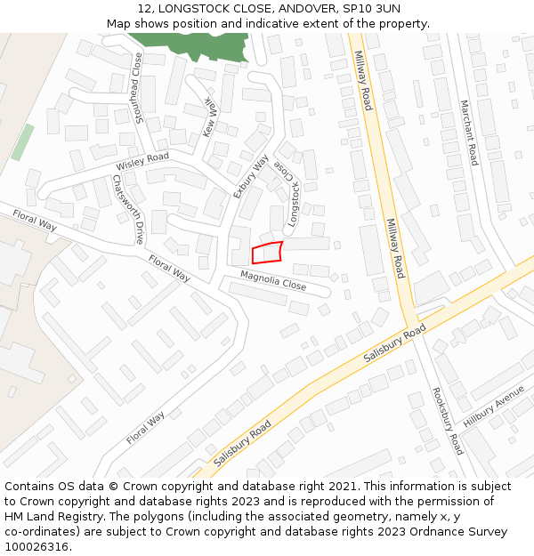 12, LONGSTOCK CLOSE, ANDOVER, SP10 3UN: Location map and indicative extent of plot
