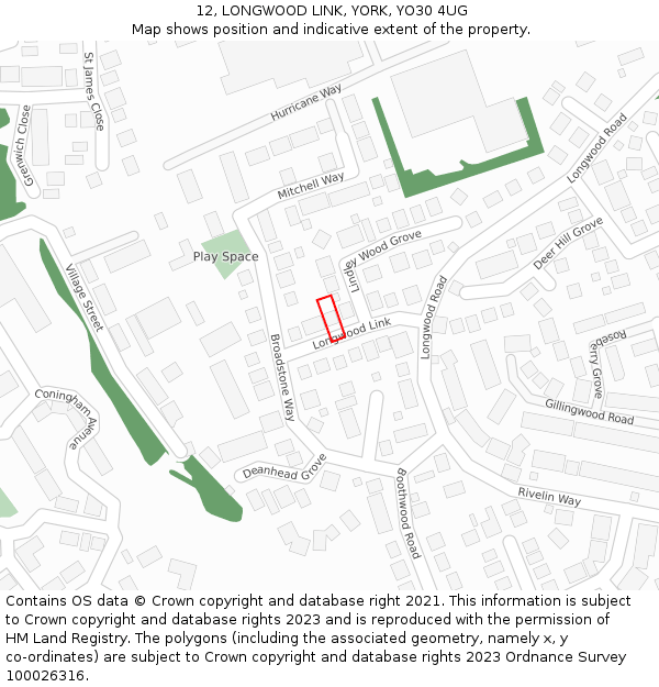 12, LONGWOOD LINK, YORK, YO30 4UG: Location map and indicative extent of plot