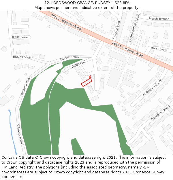 12, LORDSWOOD GRANGE, PUDSEY, LS28 8FA: Location map and indicative extent of plot