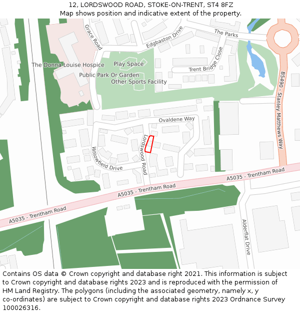 12, LORDSWOOD ROAD, STOKE-ON-TRENT, ST4 8FZ: Location map and indicative extent of plot