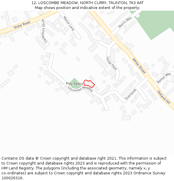 12, LOSCOMBE MEADOW, NORTH CURRY, TAUNTON, TA3 6AT: Location map and indicative extent of plot