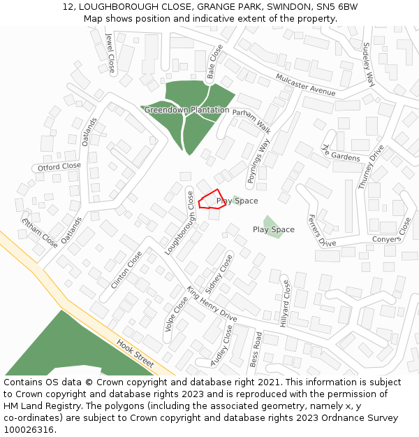 12, LOUGHBOROUGH CLOSE, GRANGE PARK, SWINDON, SN5 6BW: Location map and indicative extent of plot